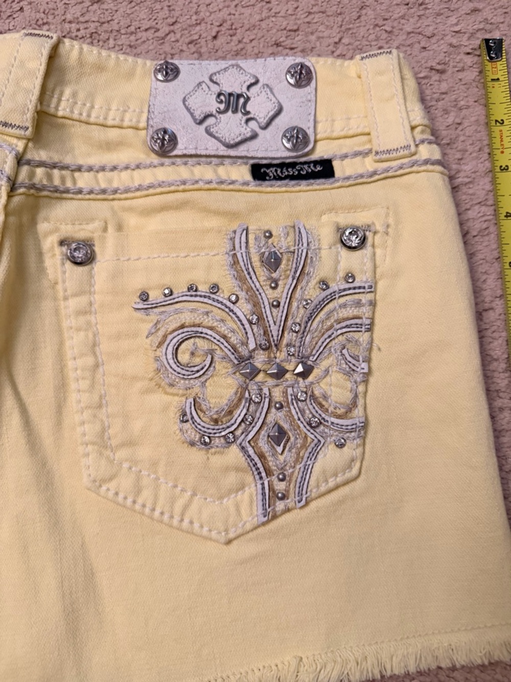 Miss Me Yellow Embellished Cropped Denim Skirt